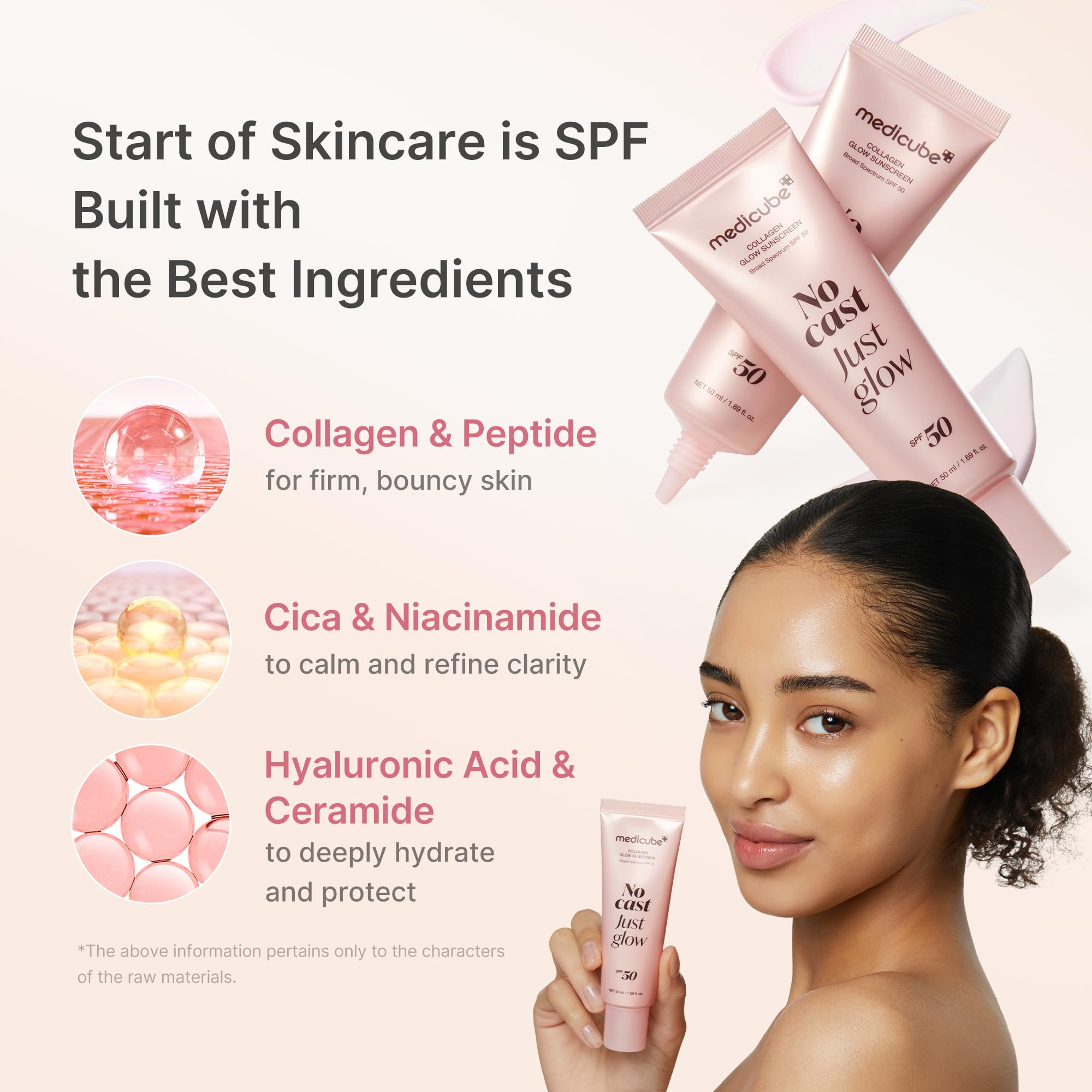 medicube Collagen No Cast Just Glow Sunscreen SPF50 - Hydrating Face Cream with Peptide & Cica
