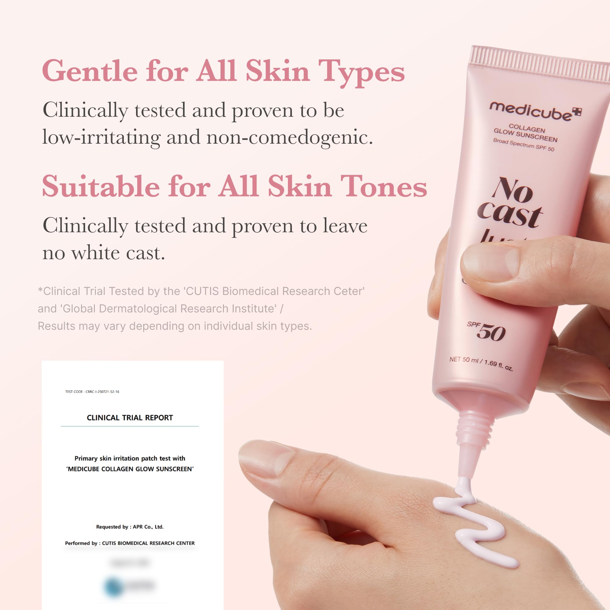 medicube Collagen No Cast Just Glow Sunscreen SPF50 - Hydrating Face Cream with Peptide & Cica