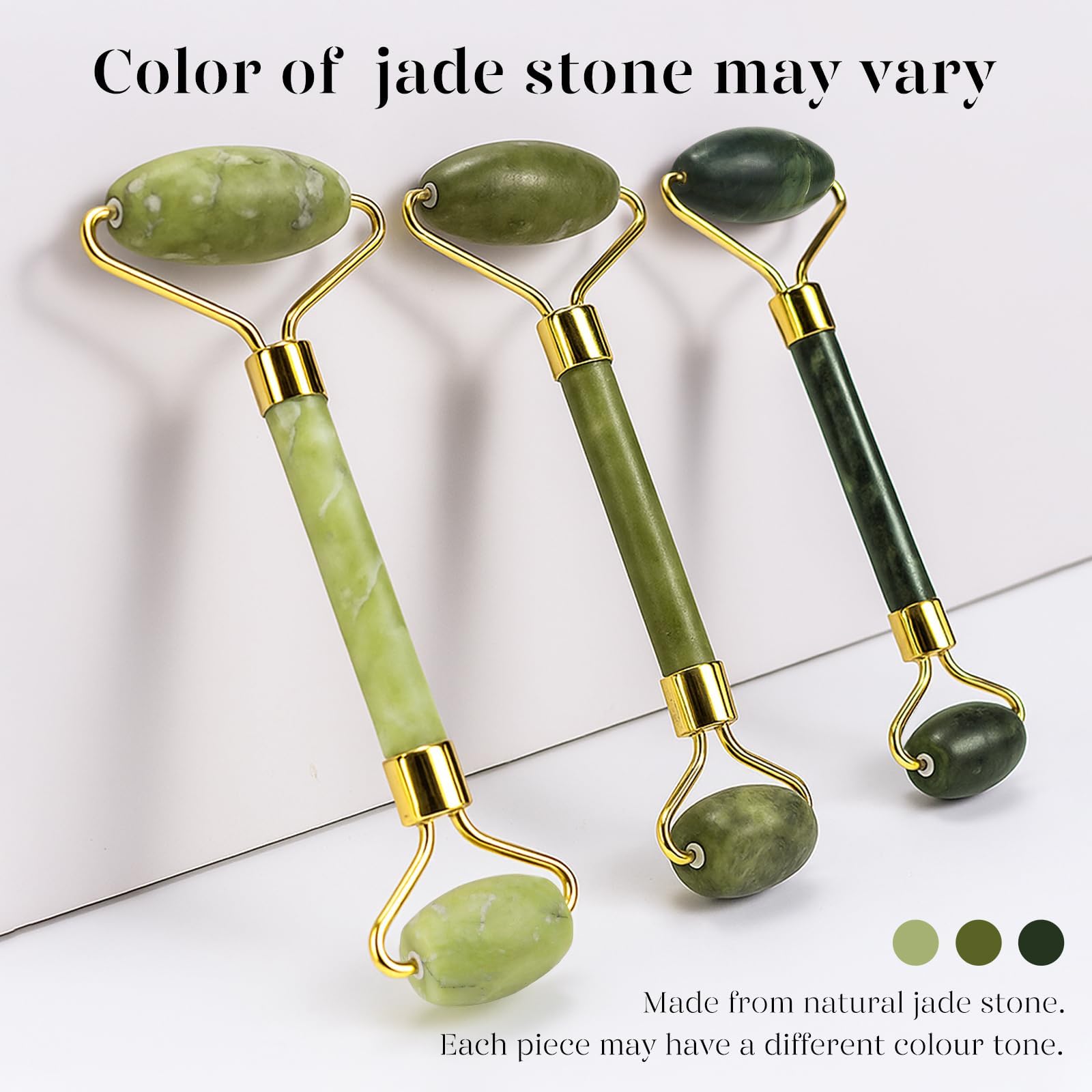 BAIMEI Jade Roller & Gua Sha Facial Massager Tool Set (2-Pack) - Natural Face, Jawline & Neck Roller for Puffiness
