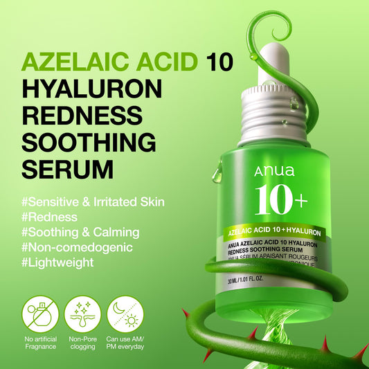 Anua Azelaic Acid 10% + Hyaluron Redness Soothing Serum (30ml) - Blemish Care for Oily & Reactive Skin