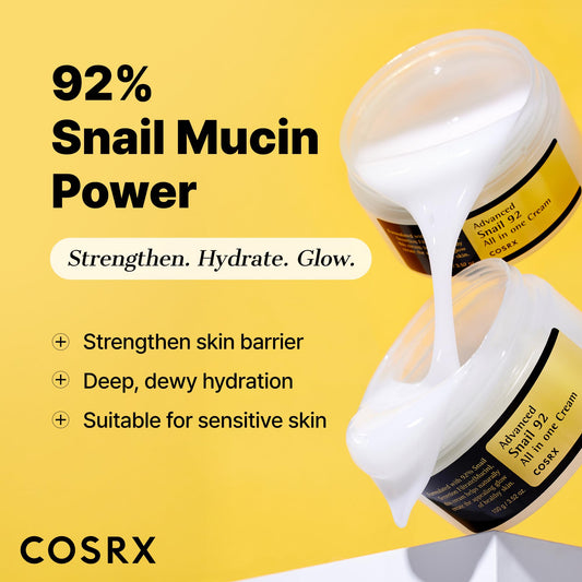 COSRX Advanced Snail 92 All in One Cream (100g) - Facial Gel Moisturiser for Hydration & Skin Repair