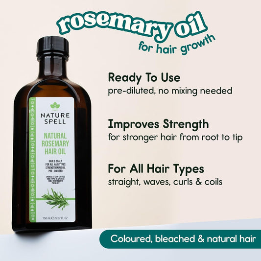 Nature Spell Rosemary Oil for Hair Growth (150ml) - Pre-Diluted Scalp Oil with Root Comb Applicator