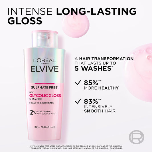L'Oreal Paris Elvive Glycolic Gloss Shampoo 200ml - For Dull Porous Hair