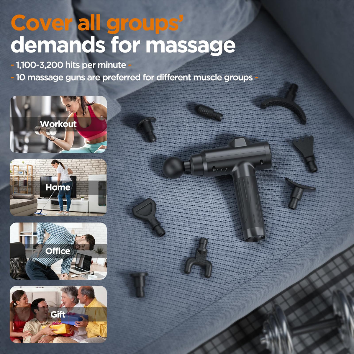 Muscle Massage Gun Deep Tissue Massager 10 Heads - 30 Speeds LCD Screen