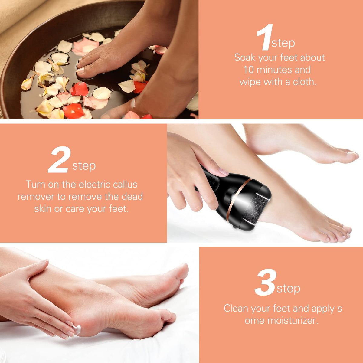 Electric Foot File Callus Remover Kit - Rechargeable Waterproof Pedicure Tool